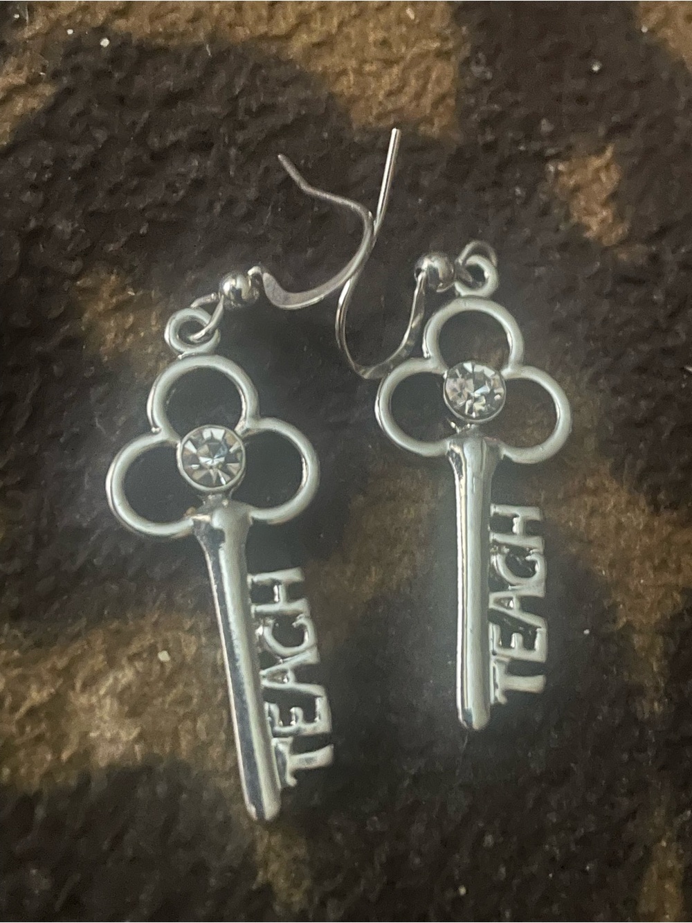 New Silver 'Teach' Key Dangle Earrings